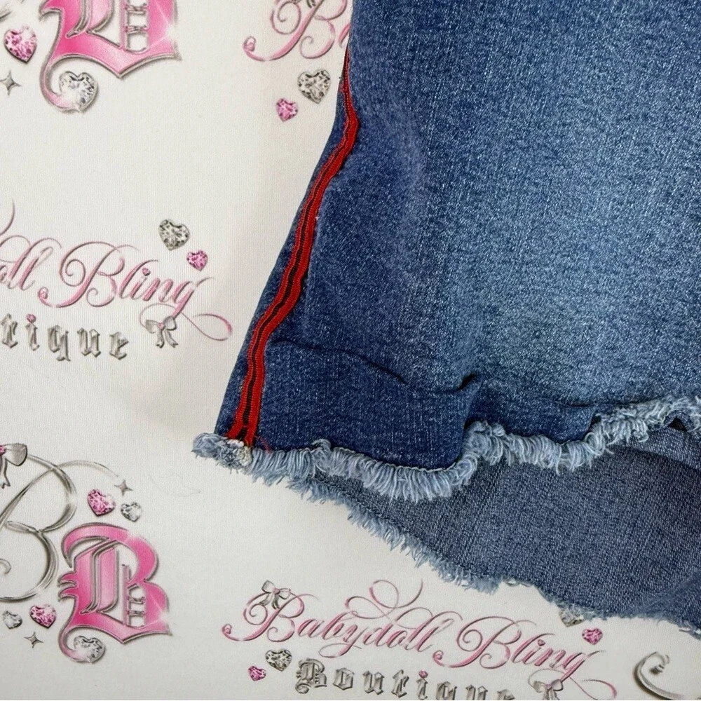 Mystyle shorts Jean stripes side Dark Blue Denim Shorts with Red Side Stripe